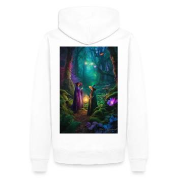 Coven au clair de lune dans la Forêt Enchantée - Sweat à capuche Premium bio Homme - blanc - Dos - Nico (187cm)