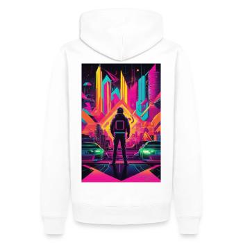 Neon Frontier Astronaut in Neon City - Männer Premium Bio Hoodie - Weiß - Hinten - Nico (187cm)