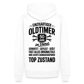50 ans Anniversaire Service Anniversaire Voiture classique État - Sweat à capuche Premium bio Homme - blanc - Dos - Nico (187cm)