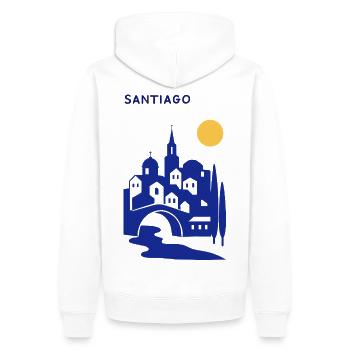 Silhouette de Santiago en soirée - Sweat à capuche Premium bio Homme - blanc - Dos - Nico (187cm)