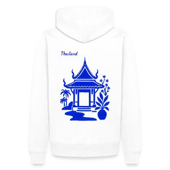 Pavillon Bleu Thaï - Sweat à capuche Premium bio Homme - blanc - Dos - Nico (187cm)