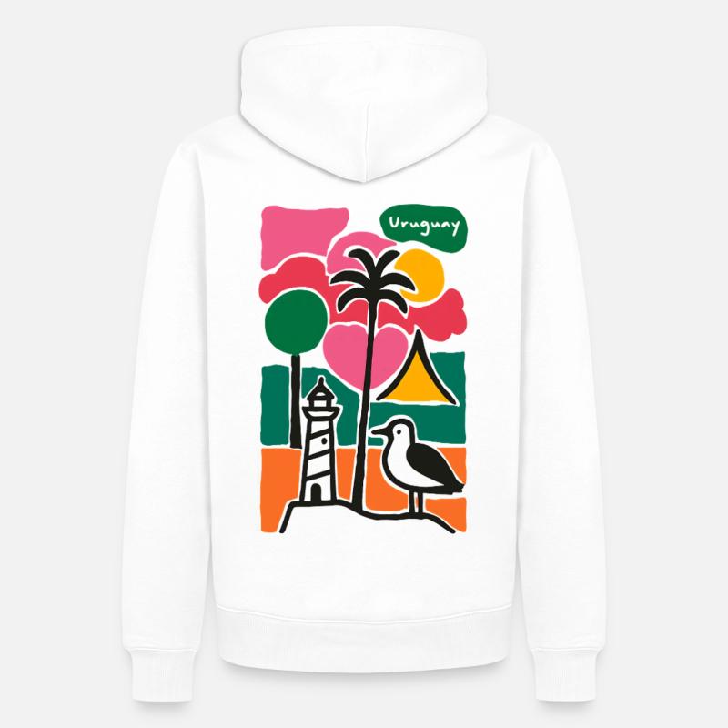 Coucher de soleil du phare des palmiers de plage - Sweat à capuche Premium bio Homme - blanc