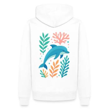 Rêve de dauphin dans la mer de Corail - Sweat à capuche Premium bio Homme - blanc - Dos - Nico (187cm)
