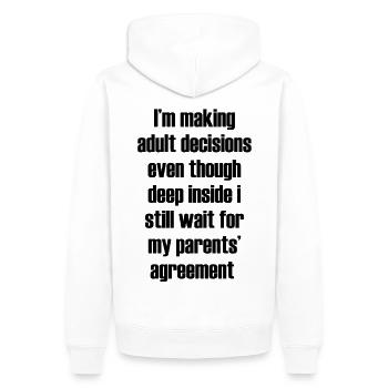 Ironische, lustige Lebensinschrift - Männer Premium Bio Hoodie - Weiß - Hinten - Nico (187cm)