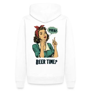 C’est l’heure de la bière ? - Sweat à capuche Premium bio Homme - blanc - Dos - Nico (187cm)