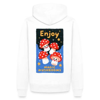 Enjoy bunte Pilze - Männer Premium Bio Hoodie - Weiß - Hinten - Nico (187cm)