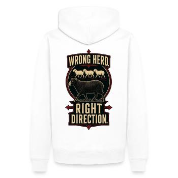 Wrong Herd – Right Direction - Men’s Premium Organic Hoodie - white - Back - Nico (187cm)