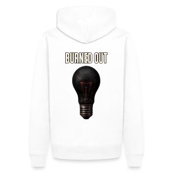 Burned Out – Broken Lightbulb - Men’s Premium Organic Hoodie - white - Back - Nico (187cm)