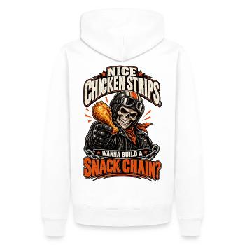 Netter Chicken Strips Biker - Männer Premium Bio Hoodie - Weiß - Hinten - Nico (187cm)