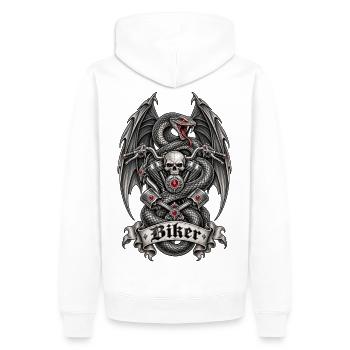 Biker – Totenkopf, Schlange & dunkle Flügel - Männer Premium Bio Hoodie - Weiß - Hinten - Nico (187cm)
