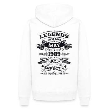 Légende Mai 1989 Millésime 1989 Anniversaire 1989 - Sweat à capuche Premium bio Homme - blanc - Dos - Nico (187cm)