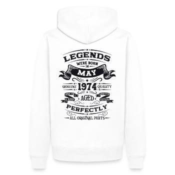 Légende Mai 1974 Millésime 1974 Anniversaire 1974 - Sweat à capuche Premium bio Homme - blanc - Dos - Nico (187cm)
