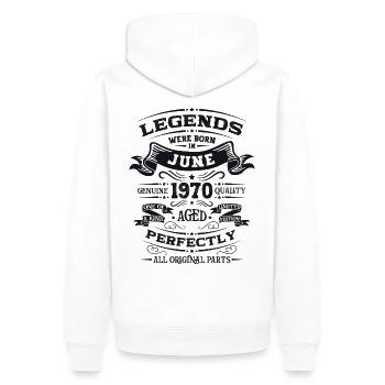 55ème Anniversaire Légendaire Juin 1970 Millésime 1970 - Sweat à capuche Premium bio Homme - blanc - Dos - Nico (187cm)