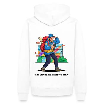 Stadtentdecker und Abenteurer. - Männer Premium Bio Hoodie - Weiß - Hinten - Nico (187cm)
