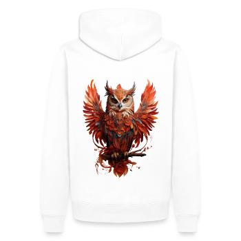 Mystische Rote Eule auf dem Ast - Männer Premium Bio Hoodie - Weiß - Hinten - Nico (187cm)