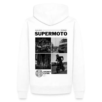 Supermoto Vêtements Cadeau Moto Retour Imprimer - Sweat à capuche Premium bio Homme - blanc - Dos - Nico (187cm)