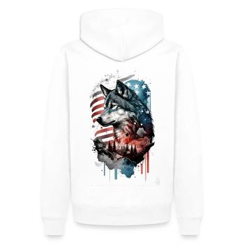 Wolf Design par ART8NS Art sur Streetwear S 10of25 - Sweat à capuche Premium bio Homme - blanc - Dos - Nico (187cm)