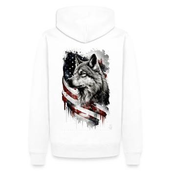 Wolf Design par ART8NS Art sur Streetwear S 12of25 - Sweat à capuche Premium bio Homme - blanc - Dos - Nico (187cm)