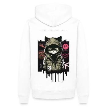 Cat ART8NS - Art ON Streetwear - Männer Premium Bio Hoodie - Weiß - Hinten - Nico (187cm)