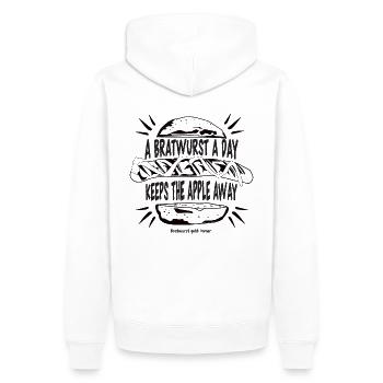 A Bratwurst a day keeps the apple away - Männer Premium Bio Hoodie - Weiß - Hinten - Nico (187cm)
