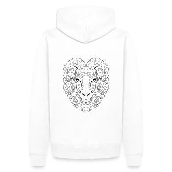 Majestätische Widder-Linienkunst: Wirbelndes Hörner-Design - Männer Premium Bio Hoodie - Weiß - Hinten - Nico (187cm)