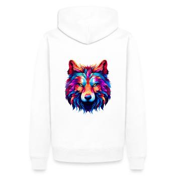 Abstrakter chromatischer Wolf: lebendiges künstlerisches Porträt - Männer Premium Bio Hoodie - Weiß - Hinten - Nico (187cm)