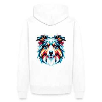 Lebendiger geometrischer Hund: Australian Shepherd - Männer Premium Bio Hoodie - Weiß - Hinten - Nico (187cm)