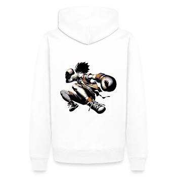Dynamischer Anime-Boxer: Intensive Motivation im Fitnessstudio - Männer Premium Bio Hoodie - Weiß - Hinten - Nico (187cm)