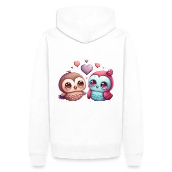 Two cute loving birds with hearts - Men’s Premium Organic Hoodie - white - Back - Nico (187cm)