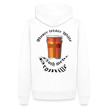 Unser letzter Wille - Noch mehr Promille - Männer Premium Bio Hoodie - Weiß - Hinten - Nico (187cm)