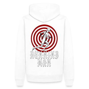 rennender Mann läuft ins Ziel - Fitness Sprint - Männer Premium Bio Hoodie - Weiß - Hinten - Nico (187cm)