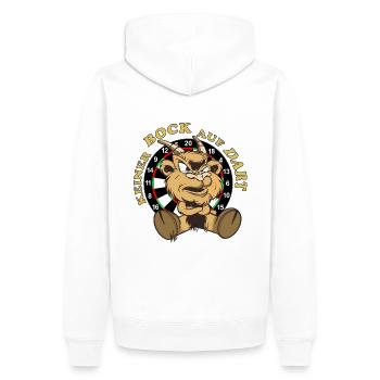 Dart Motiv Ziegenbock mit Dartscheibe, keiner Bock - Männer Premium Bio Hoodie - Weiß - Hinten - Nico (187cm)