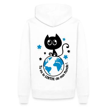 Chat noir mignon humour, pour dire je t'aime ! - Sweat à capuche Premium bio Homme - blanc - Dos - Nico (187cm)