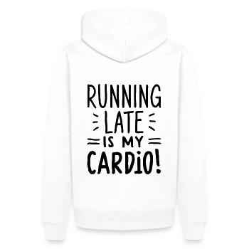 Running Late Is My Cardio Spruch Zitat - Männer Premium Bio Hoodie - Weiß - Hinten - Nico (187cm)