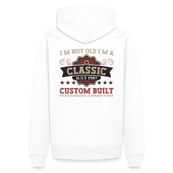 35e anniversaire Né 1987 Juillet Cadeaux Hommes - Sweat à capuche Premium bio Homme - blanc - Dos - Nico (187cm)