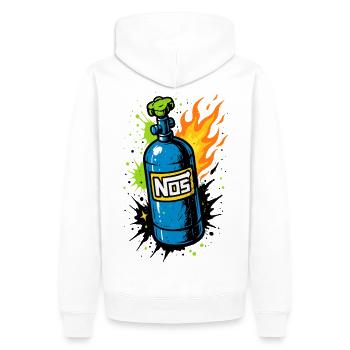 NOS Flasche Neon, Streetracer Shirt - Männer Premium Bio Hoodie - Weiß - Hinten - Nico (187cm)