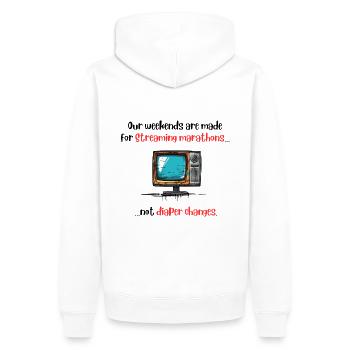 Nos week-ends sont faits pour les marathons de Streaming - Sweat à capuche Premium bio Homme - blanc - Dos - Nico (187cm)