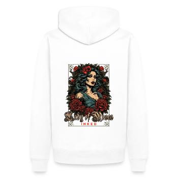 Tatouage Rose Art Dame de Roses Déclaration - Sweat à capuche Premium bio Homme - blanc - Dos - Nico (187cm)