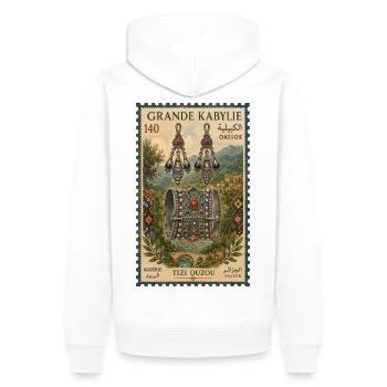 Bijoux Kabylie: Boucles et Bracelet - Sweat à capuche Premium bio Homme - blanc - Dos - Nico (187cm)