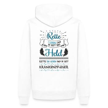 Rette 1 Leben - Krankenpfleger. Stolz auf Beruf. - Männer Premium Bio Hoodie - Weiß - Hinten - Nico (187cm)