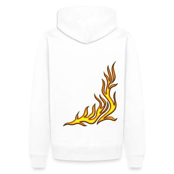 Flamme / T-shirt, Motiv 2, Feuer, DD, - Männer Premium Bio Hoodie - Weiß - Hinten - Nico (187cm)