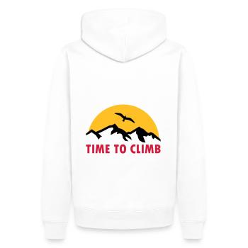 Time to climb (Berge, Sonne im Hintergrund, Vogel) - Männer Premium Bio Hoodie - Weiß - Hinten - Nico (187cm)