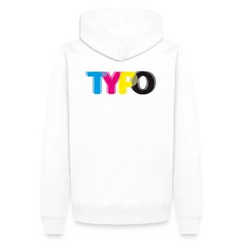 Typo in CMYK - Männer Premium Bio Hoodie - Weiß - Hinten - Nico (187cm)