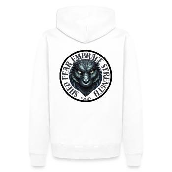 Shed Fear, Embrace Strength - Männer Premium Bio Hoodie - Weiß - Hinten - Nico (187cm)