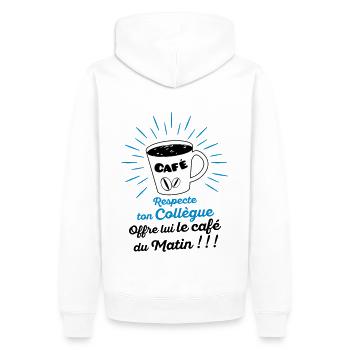 Respecte ton collègue offre lui le café du matin ! - Sweat à capuche Premium bio Homme - blanc - Dos - Nico (187cm)