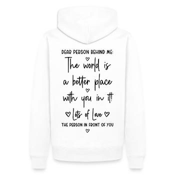 Chère personne derrière moi - Sweat à capuche Premium bio Homme - blanc - Dos - Nico (187cm)