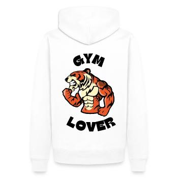 Orange Illustrated Tiger Gym Lover Weight Training - Men’s Premium Organic Hoodie - white - Back - Nico (187cm)