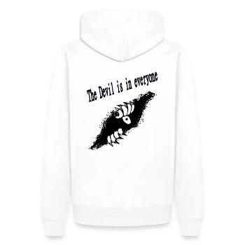 Der Teufel ist überall! Auch in dir. - Männer Premium Bio Hoodie - Weiß - Hinten - Nico (187cm)