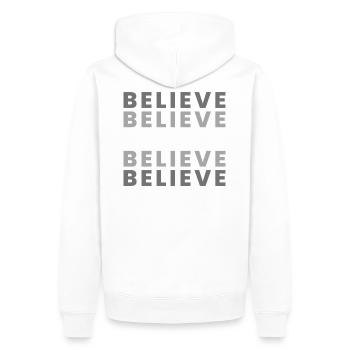 Glauben im Raster – Grau Weiß - Männer Premium Bio Hoodie - Weiß - Hinten - Nico (187cm)