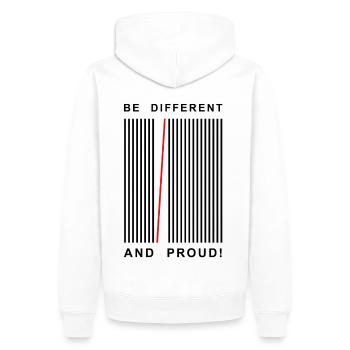BE DIFFERENT AND PROUD - Männer Premium Bio Hoodie - Weiß - Hinten - Nico (187cm)